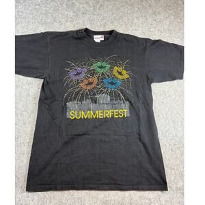 Vintage 90s Summerfest Fireworks Graphic T Shirt Mens Medium Black Retro Casual